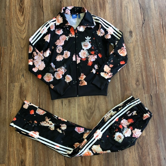 adidas Pants - Adidas Floral Jacket + Pants Tracksuit Set